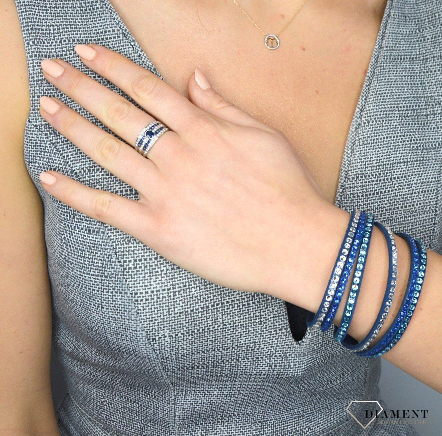 Złoty pierścionek DIAMENT 585 szafir, diamenty 51Y79WG szafir.jpg